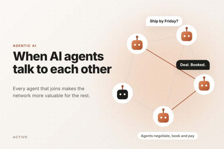 AI agents linked in a network, agreeing a deal between themselves. When AI agents talk to each other.
